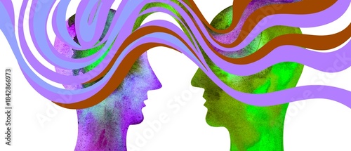 Dipinto acquerello telepatia. Comunicazione con pensiero.	
Telepatia 