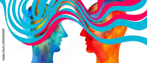 Dipinto acquerello telepatia. Comunicazione con pensiero.	
Telepatia 