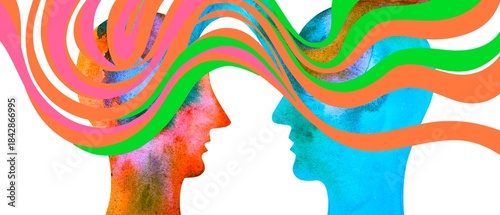 Dipinto acquerello telepatia. Comunicazione con pensiero.	
Telepatia 