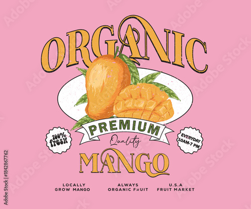 Organic mango fruit design for poster, sticker, apparel and others. Premium quality fruit market.
