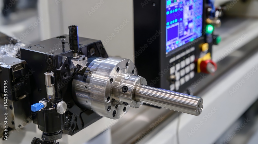 Fototapeta premium Precision machining system in operation: real-time digital technology for manufacturing