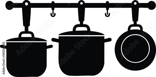 Kitchen Utensils on Rack Silhouette Cookware Illustration