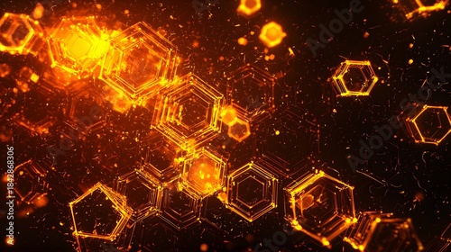 Glowing orange hexagon abstract high resolution picture