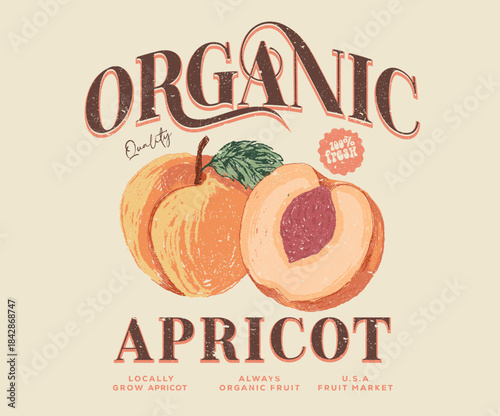Organic peach fruit design for poster, sticker, apparel and others. 