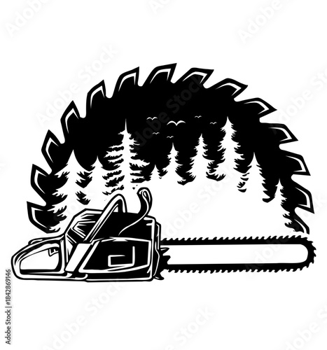 Wood Saw Blade Forest Scenery Vector Illustration