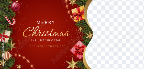 Merry Christmas and Happy New Year Background. Merry christmas design template, greeting cards, banner, poster,holiday cover. Christmas tree, ball, Merry Christmas typographic. Xmas decoration. 