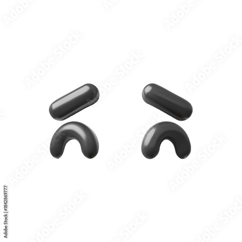 Eyes, eyelids and eyebrows 3D vector design, emoji emoticon icon, volume closed eye face elements for facial expression
