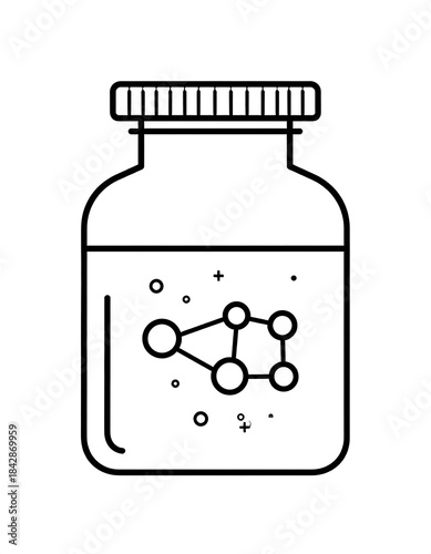 Simple line drawing of a jar with molecules