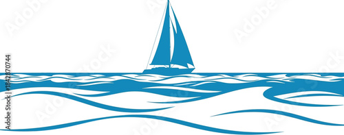 Serene sailboat gliding across turquoise ocean waves under a clear sky nautical scene isolated on white background