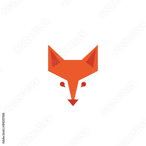 Minimalist geometric fox head logo design in orange and red on a white background, representing wildlife and cleverness.