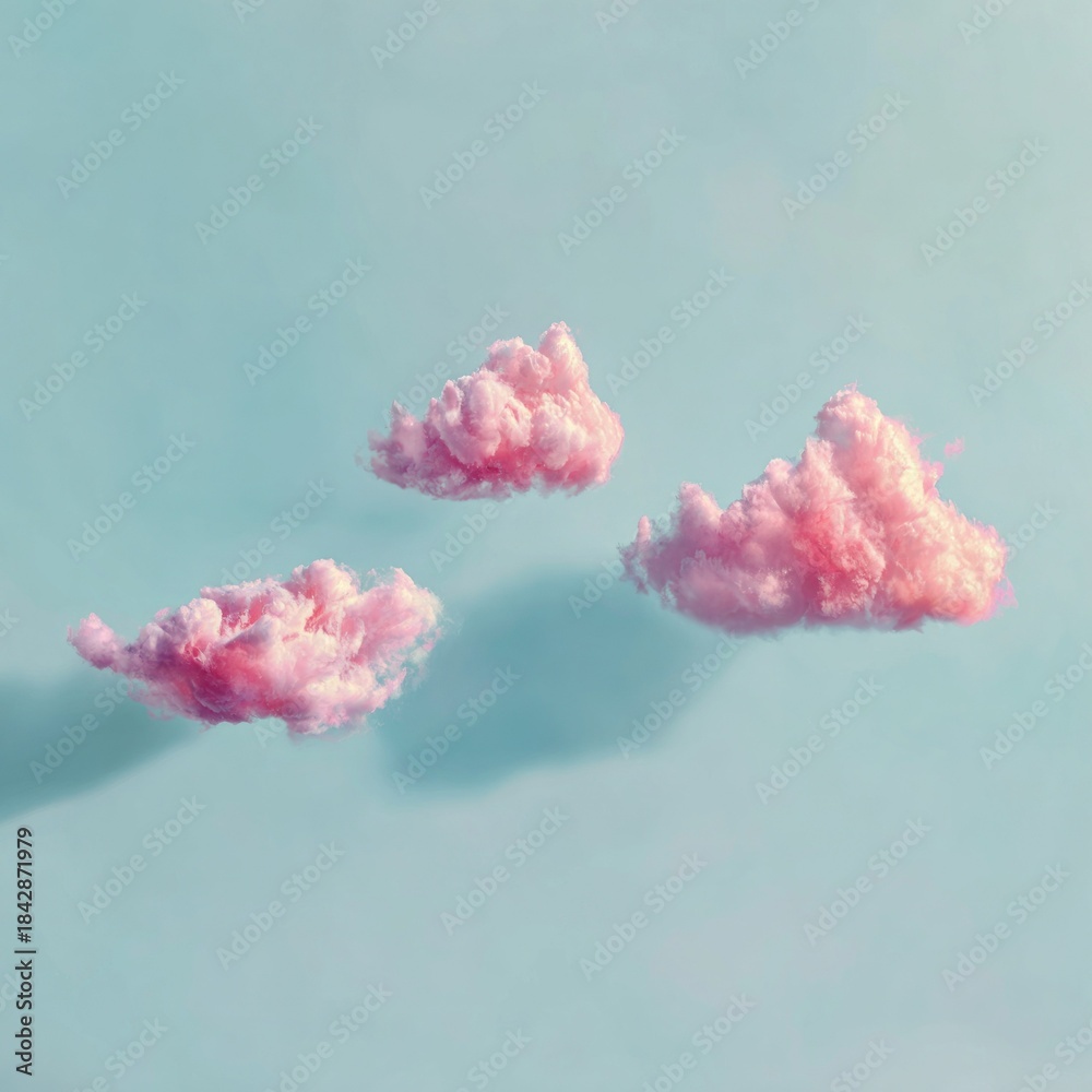 custom made wallpaper toronto digitalThree fluffy pink clouds drift gently across a pale blue sky with soft shadows beneath