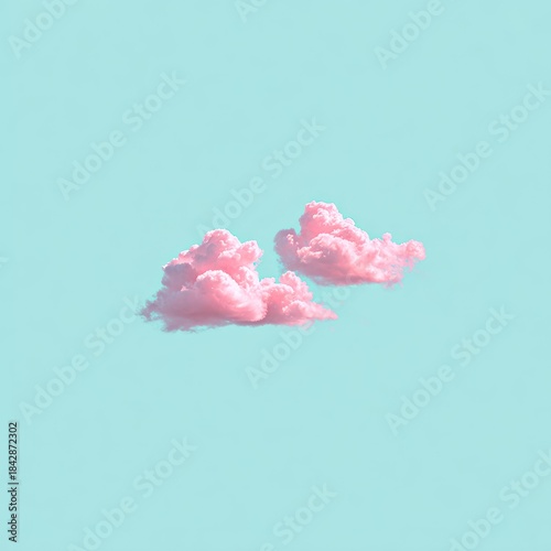 Wallpaper Mural Pastel image of two fluffy pink clouds floating against a bright cyan background Torontodigital.ca