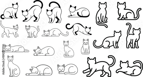 Collection of diverse cat poses silhouette