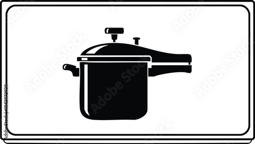 Black and white line art icon of a pressure cooker with frame