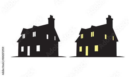 Silhouette of a twostory house with chimney, two styles included