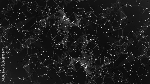 animation of connected dots and lines and triangle plexus on black background