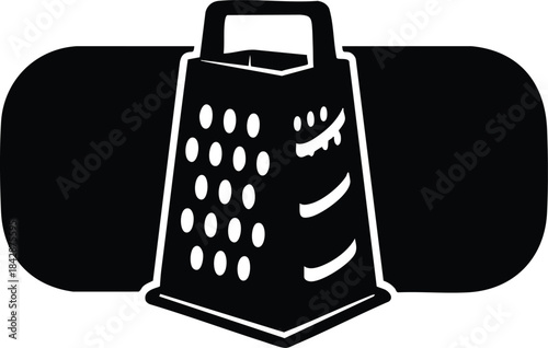 Black and White Illustration of a Cheese Grater with Rounded Rectangle Background