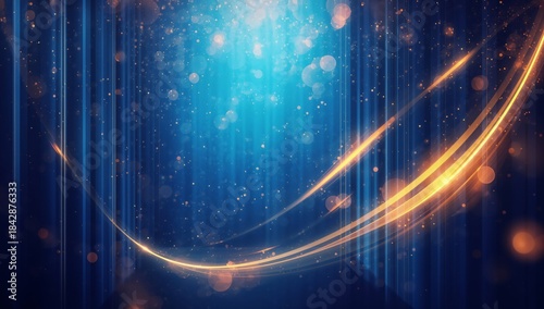 Swirling Blue Background With Golden Lines and Sparkling Lights Captured in a Creative Design