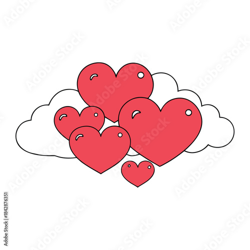 Soft clouds shaped like hearts drift across a dreamy sky, blending romance and whimsy. Light, airy forms float gently, spreading warmth, love, and calm in pastel hues at sunrise up
