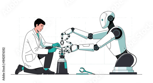 Innovative engineering and artificial intelligence: A scientist working on a robot design