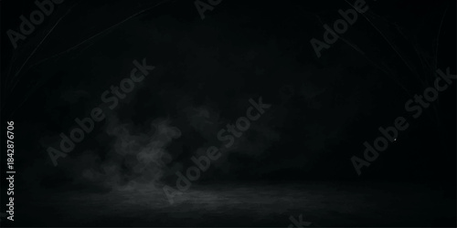 Black smoke texture in dark night sky cloudscape motion with blue fog and light