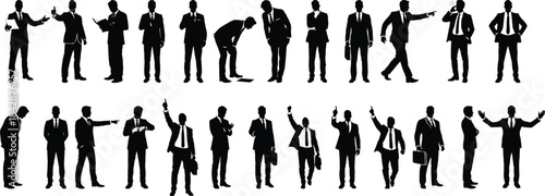 25 Silhouette collection of business men in various professional poses for work presentations.