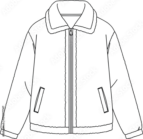 White sherpa jacket with zipper and pockets isolated on a white background