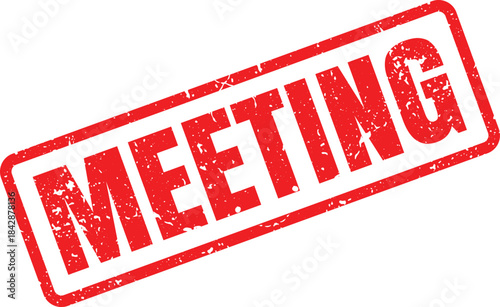 Striking red MEETING stamp symbol with textured frame on a pristine white background