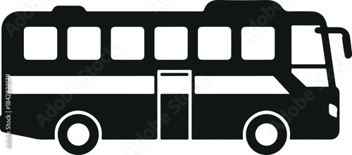 Black silhouette icon of a passenger bus or coach for transportation and travel