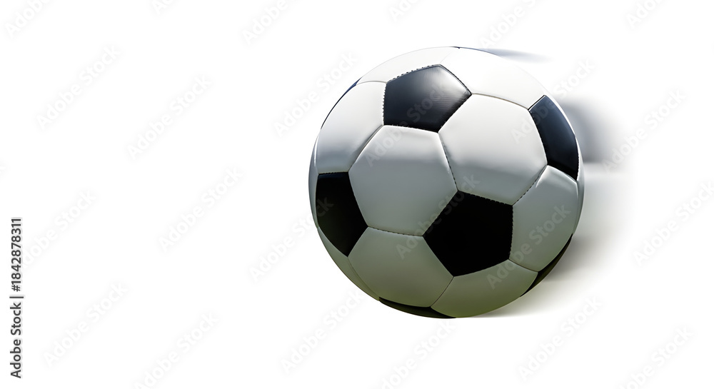 Naklejka premium A close-up shot of a soccer ball, highlighting its iconic black and white pentagonal design