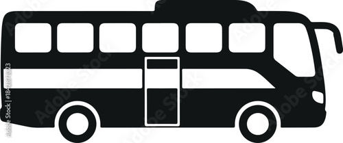 Black silhouette icon of a passenger bus or coach for travel and transportation
