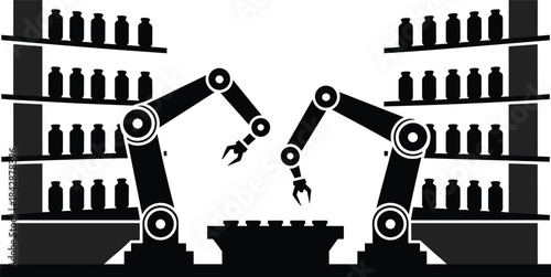 Industrial robotic arms automation, factory production line, manufacturing robots, automated assembly, robotic machinery, technology, industrial automation, futuristic manufacturing process
