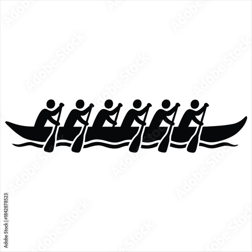Vector illustration of a team of rowers in a canoe, symbolizing teamwork, competition, and a sporting event