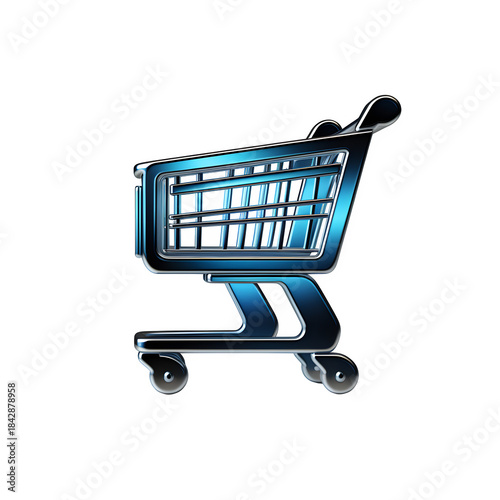 3D shopping cart icon with gradient metallic finish, Isolated to Transparent Background