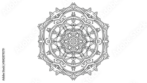 Intricate Mandala Vector Illustration. Ornate Black and White Outline.