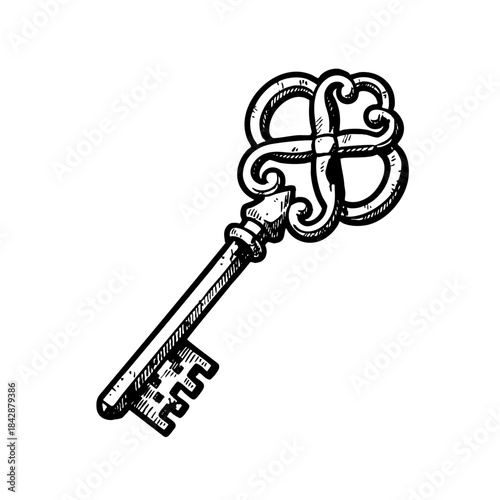Antique Decorative Key Hand Drawn Sketch Style Illustration
