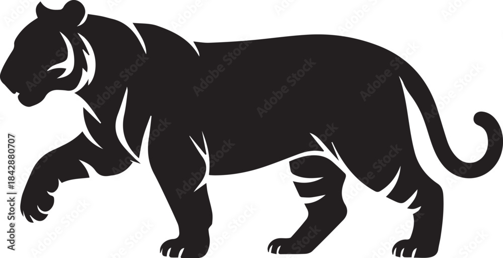 Obraz premium Black silhouette of a walking panther with stylized white markings animal