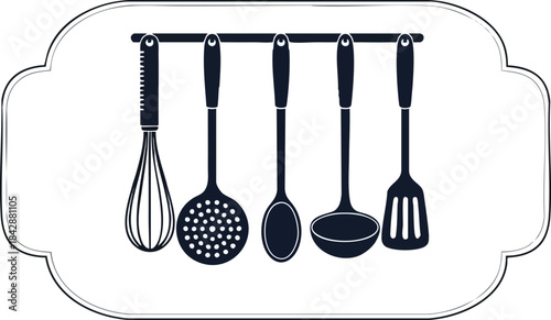 Kitchen Utensils Hanging in a Row - Clean Vector Illustration