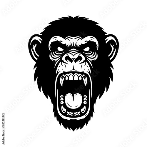 Aggressive Chimp Head Roaring Mascot Vector Illustration Design