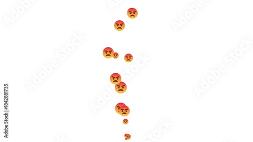 digital expression of anger and frustration icons isolated. social media live stream negative reaction overlay chroma key. rising stream of furious facial expressions on white. 