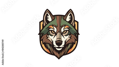 Fierce Wolf Head Mascot Logo with Shield Emblem Vector.