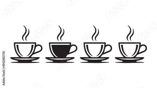 Stylized coffee cup with steam and abstract elements