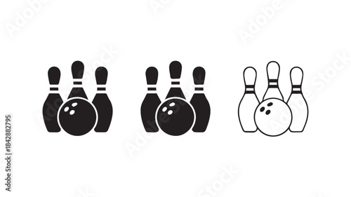 Collection of bowling themed icons for sports and recreation