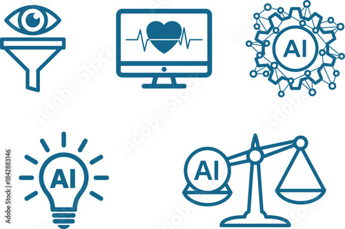 Artificial intelligence concept vector illustration depicting various applications like data filtering
