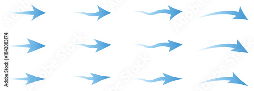 Arrow showing wind air flow set isolated. Vector Set of Blue Air Flow and Wind Direction Arrows. Airflow wave arrows icon set. 