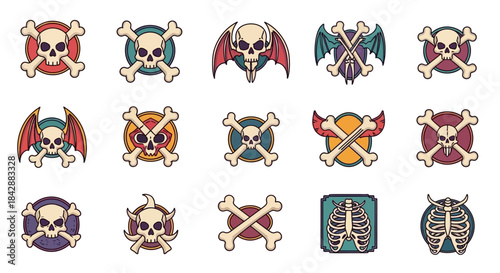 Skull and Crossbones Vector Icons - A Collection of Gothic Emblems.