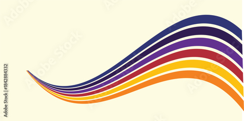 Abstract colorful 70s background vector. Vintage retro wallpaper with rainbow stripes and wavy lines. A 1970 color illustration suitable for posters, banners, decorative items and wall art.Abstract co