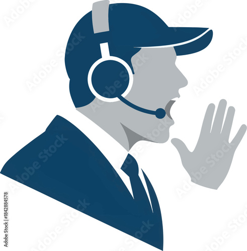 Call center operator icon, male customer service agent with headset profile, technical support and telemarketing vector illustration, business communication concept.