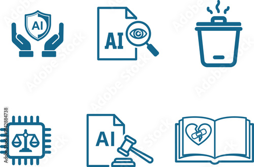 Comprehensive set of artificial intelligence related icons illustrating AI security data review