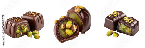 Set of Gourmet chocolate truffles with hazelnut topping, arranged neatly transparent png background. Ai generated